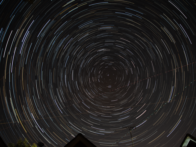 Star trails with aircraft